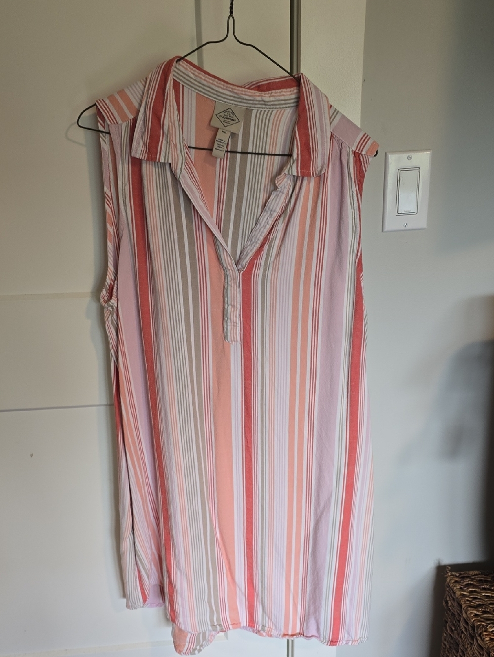St. John's Bay Sleeveless Striped Tunic - Coral, Cream, Gray